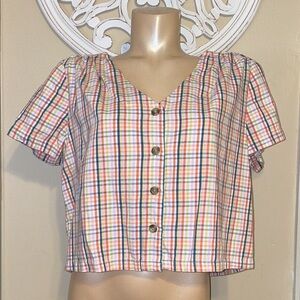 ANA women’s PL petite large Multicolor Plaid Button-Down Shirt cotton